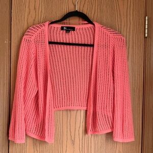 BE BY CHETTA SHORT LIGHTWEIGHT SHRUG SWEATER SIZE L ORANGE 3/4 SLEEVE
